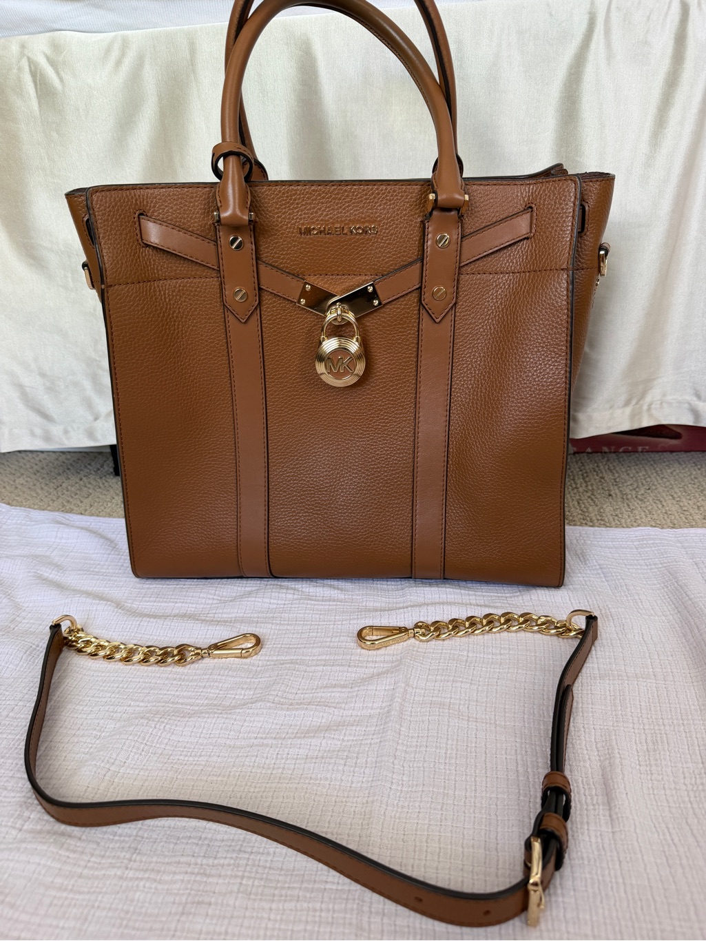 Michael Kors Caramel Brown Pebbled Leather Tote With Gold Hardware